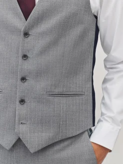 Light Grey Textured Wool Blend Suit Waistcoat