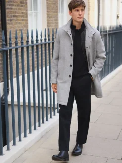 Light Grey Wool Blend Mock Gilet Herringbone Padded Coat