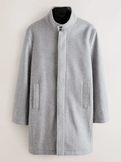 Light Grey Wool Blend Mock Gilet Herringbone Padded Coat