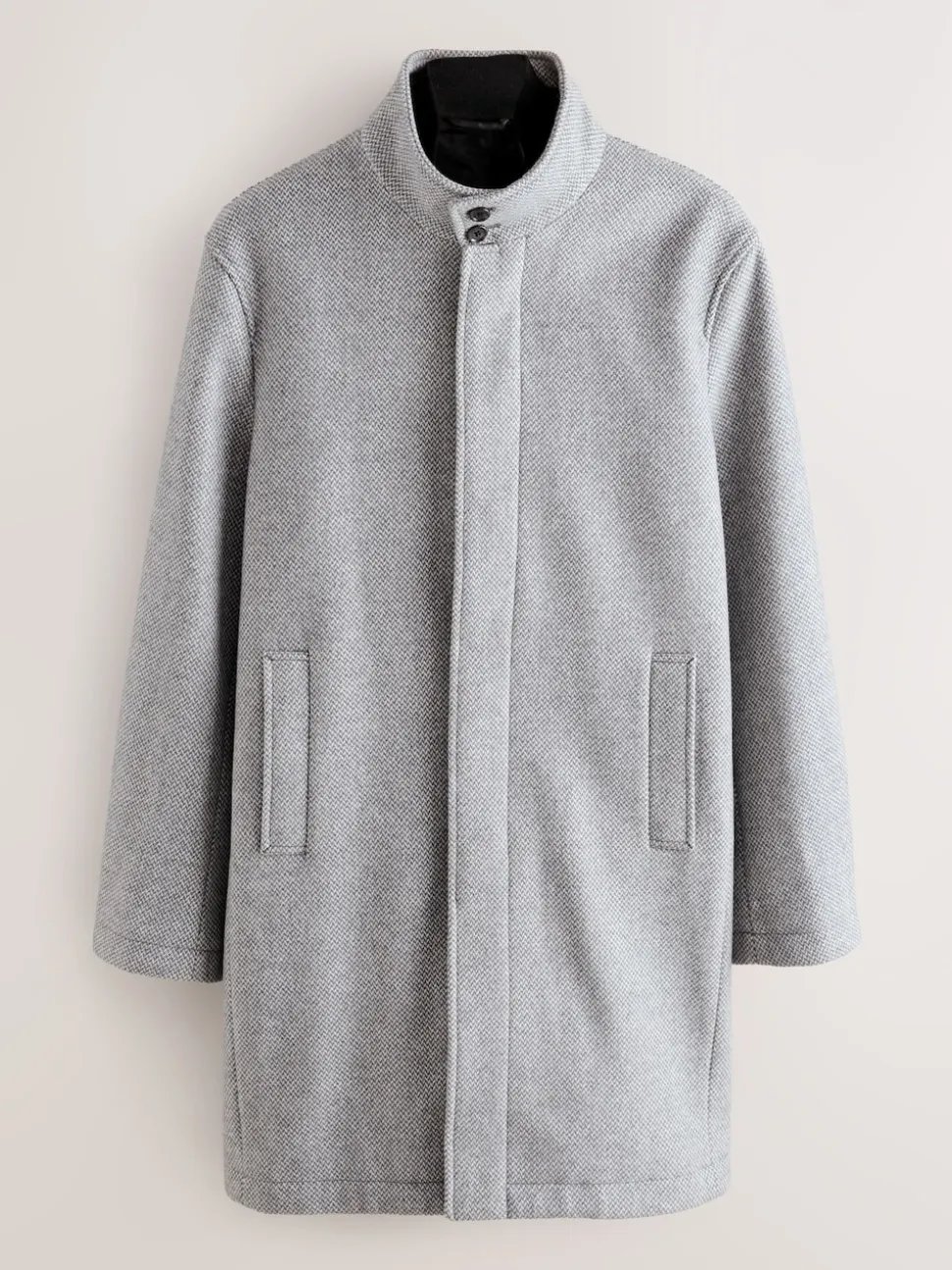 Light Grey Wool Blend Mock Gilet Herringbone Padded Coat