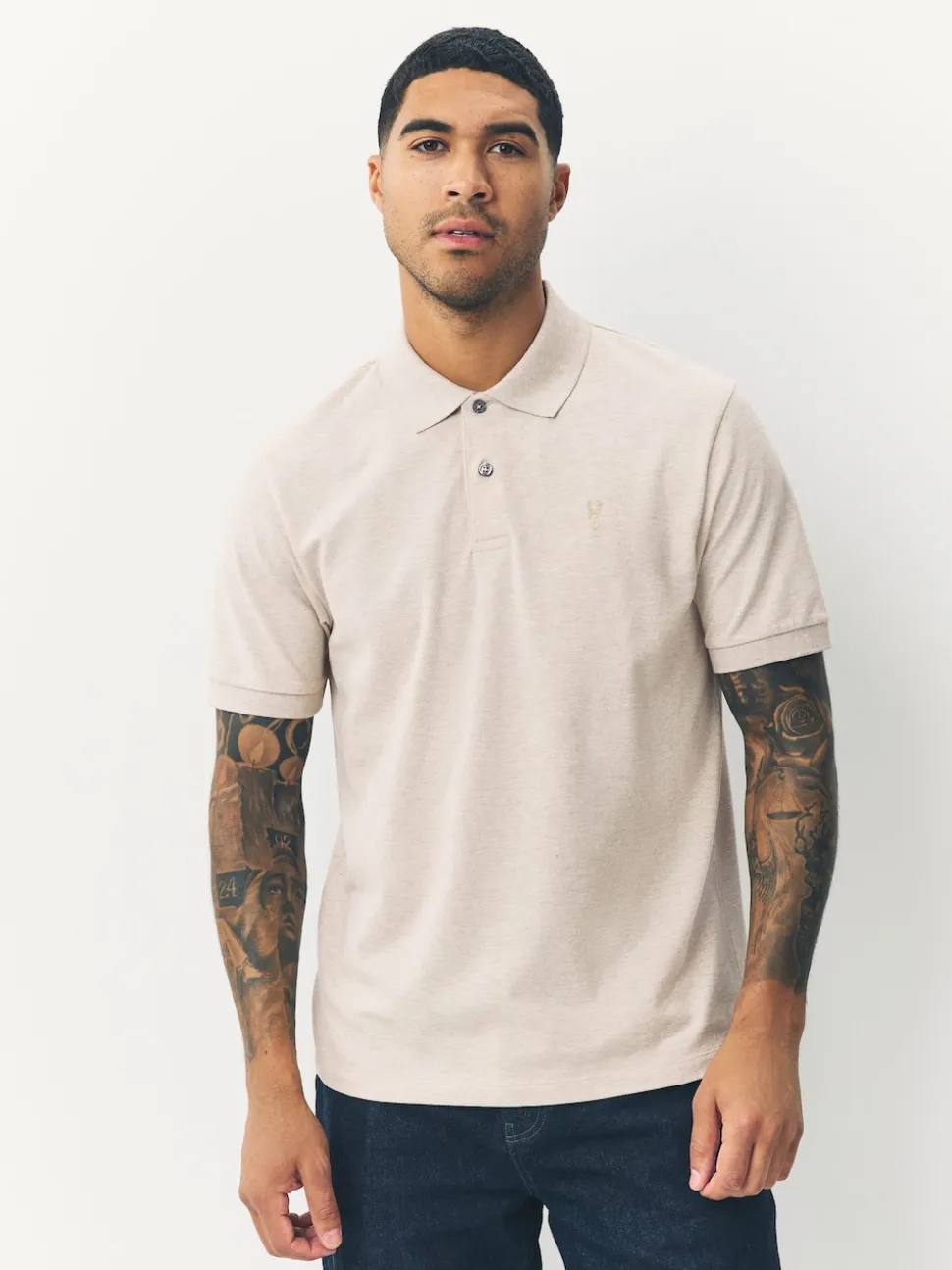 Light Neutral Marl Regular Fit Short Sleeve Pique Polo Shirt