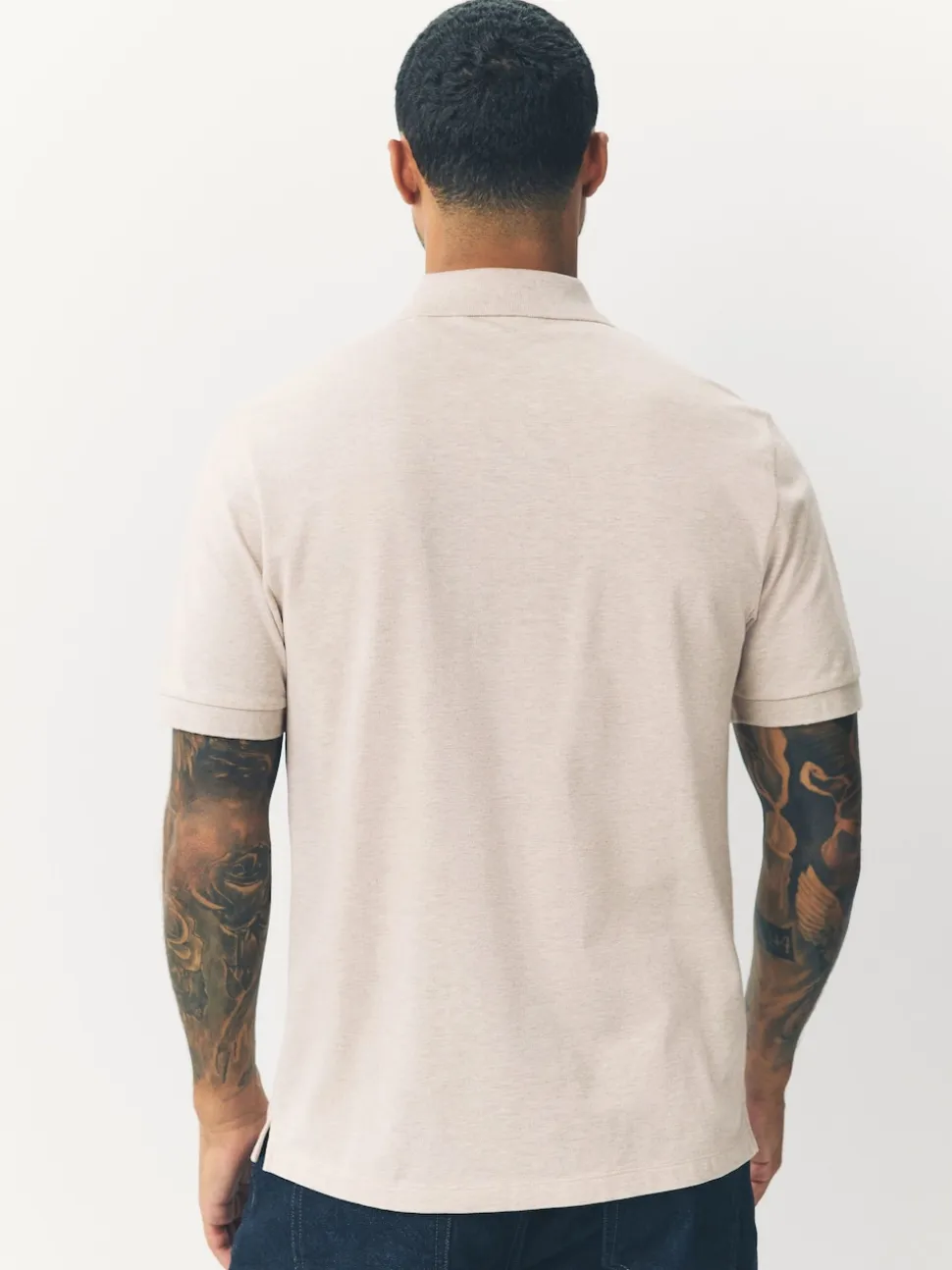 Light Neutral Marl Regular Fit Short Sleeve Pique Polo Shirt