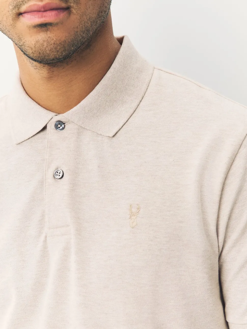Light Neutral Marl Regular Fit Short Sleeve Pique Polo Shirt