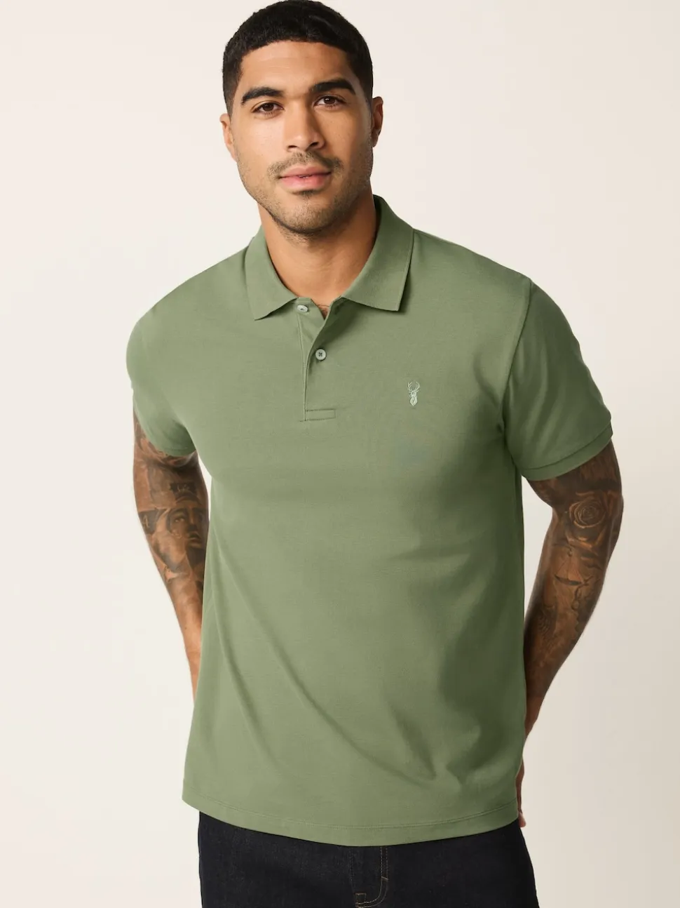 Light Olive Green Regular Fit Short Sleeve Pique Polo Shirt