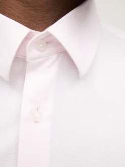 Light Pink Slim Fit Easy Care Textured Single Cuff Smart Shirt