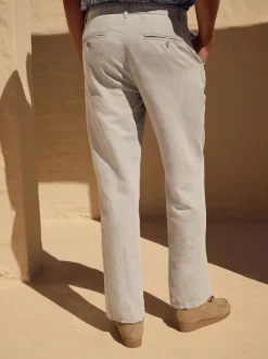 Light Stone Regular Fit Cotton Linen Twill Chino Trousers