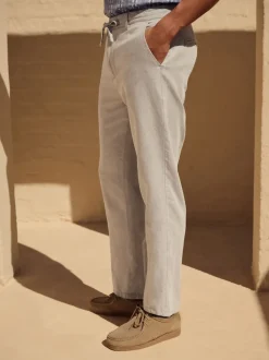 Light Stone Regular Fit Cotton Linen Twill Chino Trousers
