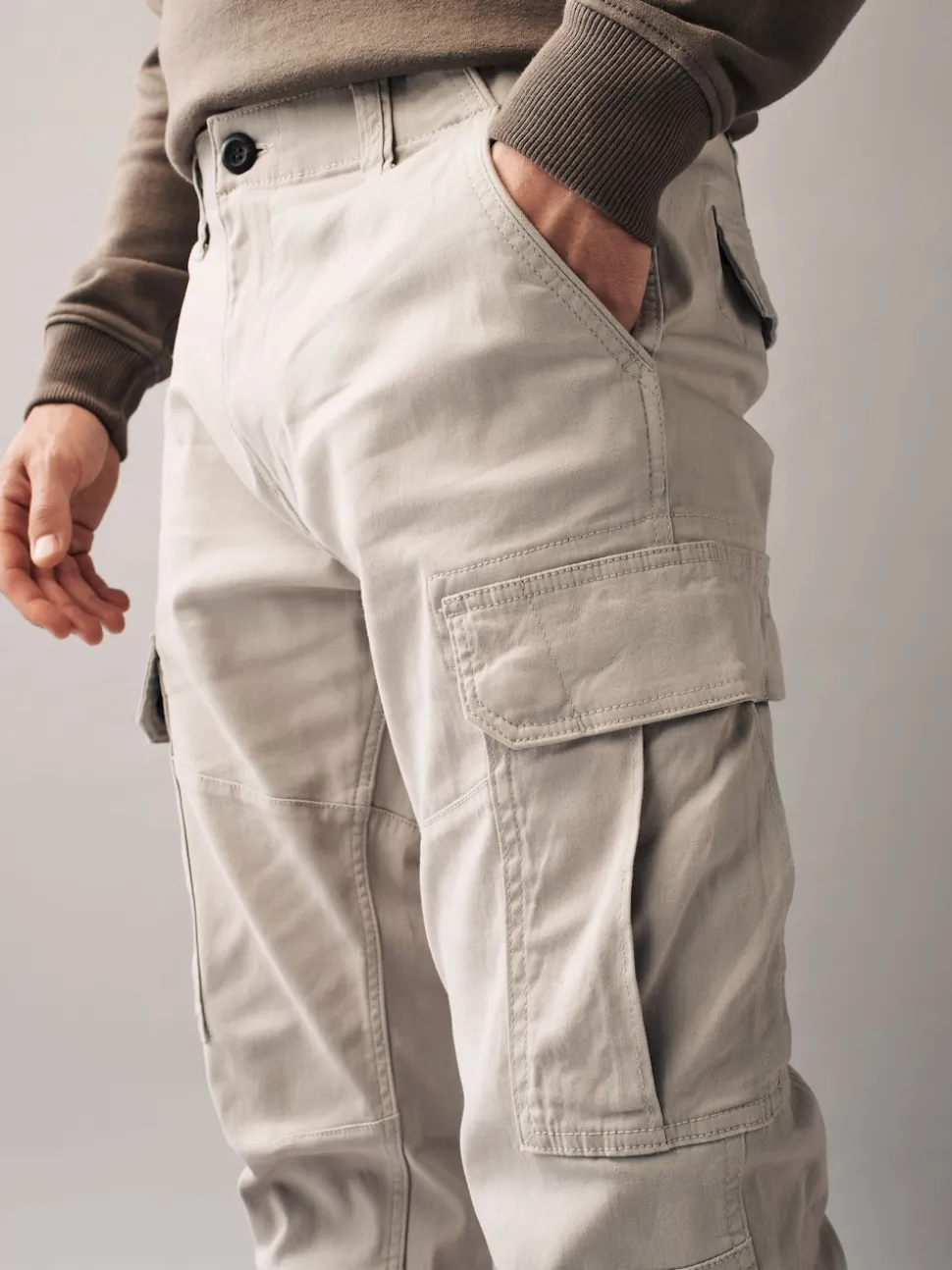 Light Stone Slim Fit Cotton Stretch Cargo Trousers