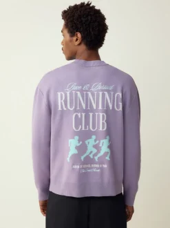 Lilac Purple N.Premium Relaxed Fit Mid Weight Running Club Graphic Crew Neck Jumper