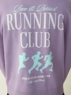 Lilac Purple N.Premium Relaxed Fit Mid Weight Running Club Graphic Crew Neck Jumper