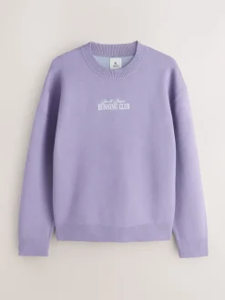Lilac Purple N.Premium Relaxed Fit Mid Weight Running Club Graphic Crew Neck Jumper