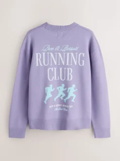Lilac Purple N.Premium Relaxed Fit Mid Weight Running Club Graphic Crew Neck Jumper