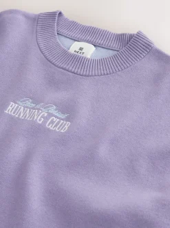 Lilac Purple N.Premium Relaxed Fit Mid Weight Running Club Graphic Crew Neck Jumper