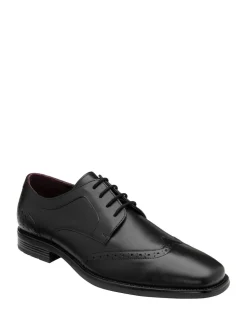 Lotus Black Wide Fit Leather Lace Up Brogues
