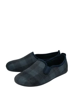 Lotus Blue Check-Print Full Slippers