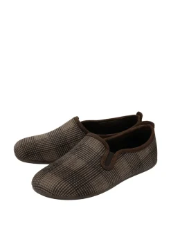 Lotus Brown Check-Print Full Slippers