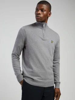 Lyle & Scott Grey Cotton Merino Quarter Zip Jumper