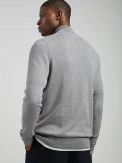 Lyle & Scott Grey Cotton Merino Quarter Zip Jumper