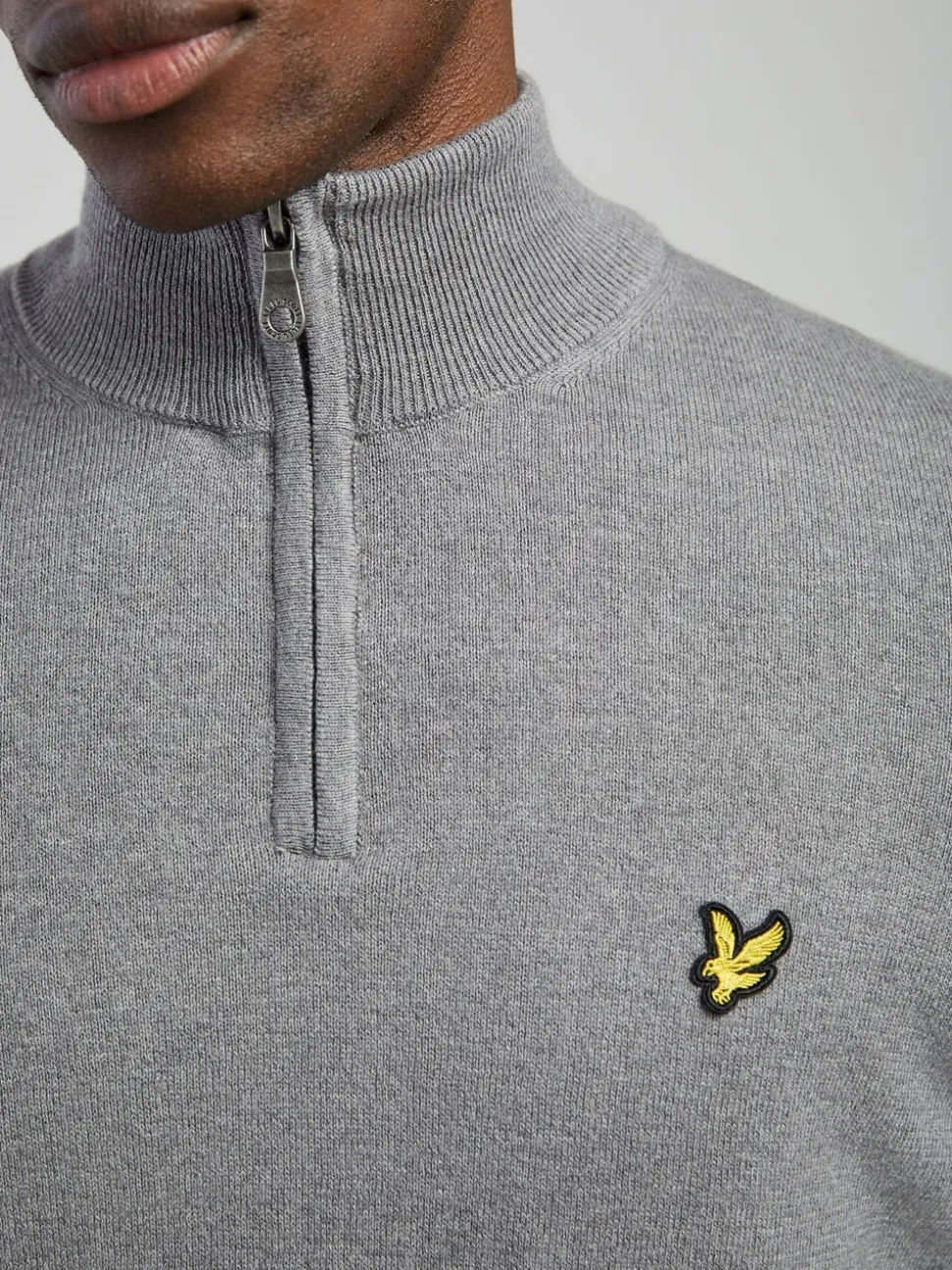 Lyle & Scott Grey Cotton Merino Quarter Zip Jumper