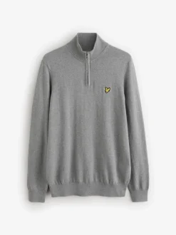 Lyle & Scott Grey Cotton Merino Quarter Zip Jumper
