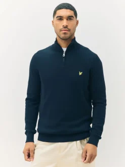 Lyle & Scott Navy Blue Cotton Merino Quarter Zip Jumper