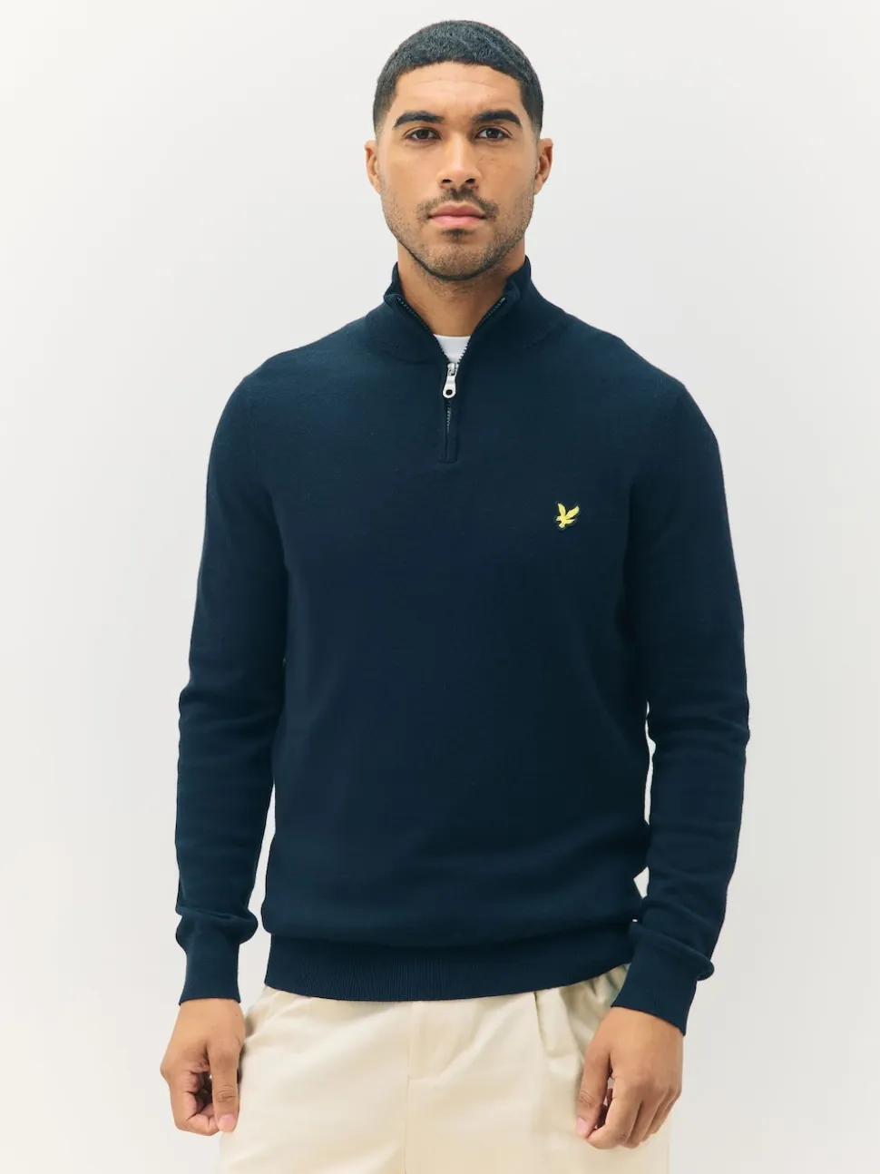 Lyle & Scott Navy Blue Cotton Merino Quarter Zip Jumper