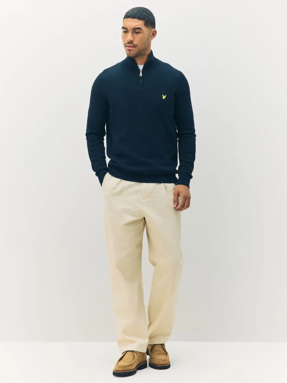 Lyle & Scott Navy Blue Cotton Merino Quarter Zip Jumper