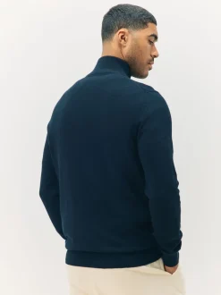 Lyle & Scott Navy Blue Cotton Merino Quarter Zip Jumper