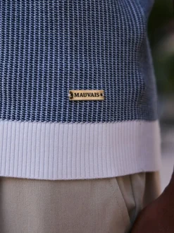 MAUVAIS Blue Giordini Tipped Birdseye Knit Polo Shirt