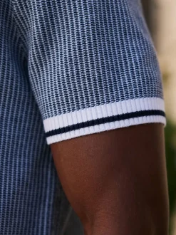 MAUVAIS Blue Giordini Tipped Birdseye Knit Polo Shirt