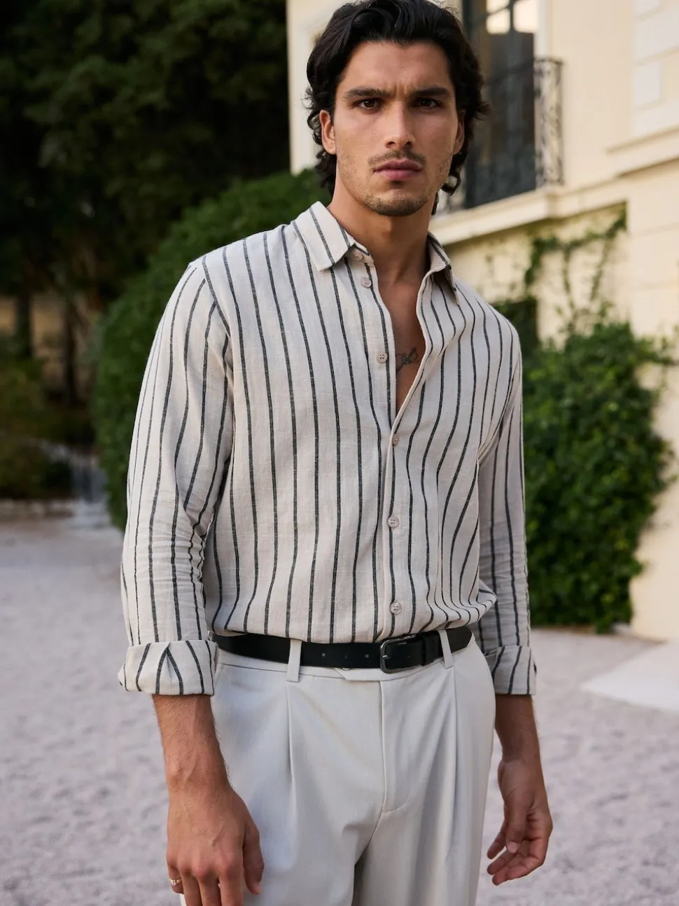 MAUVAIS Off White Bocelli Long Sleeve Stripe Shirt