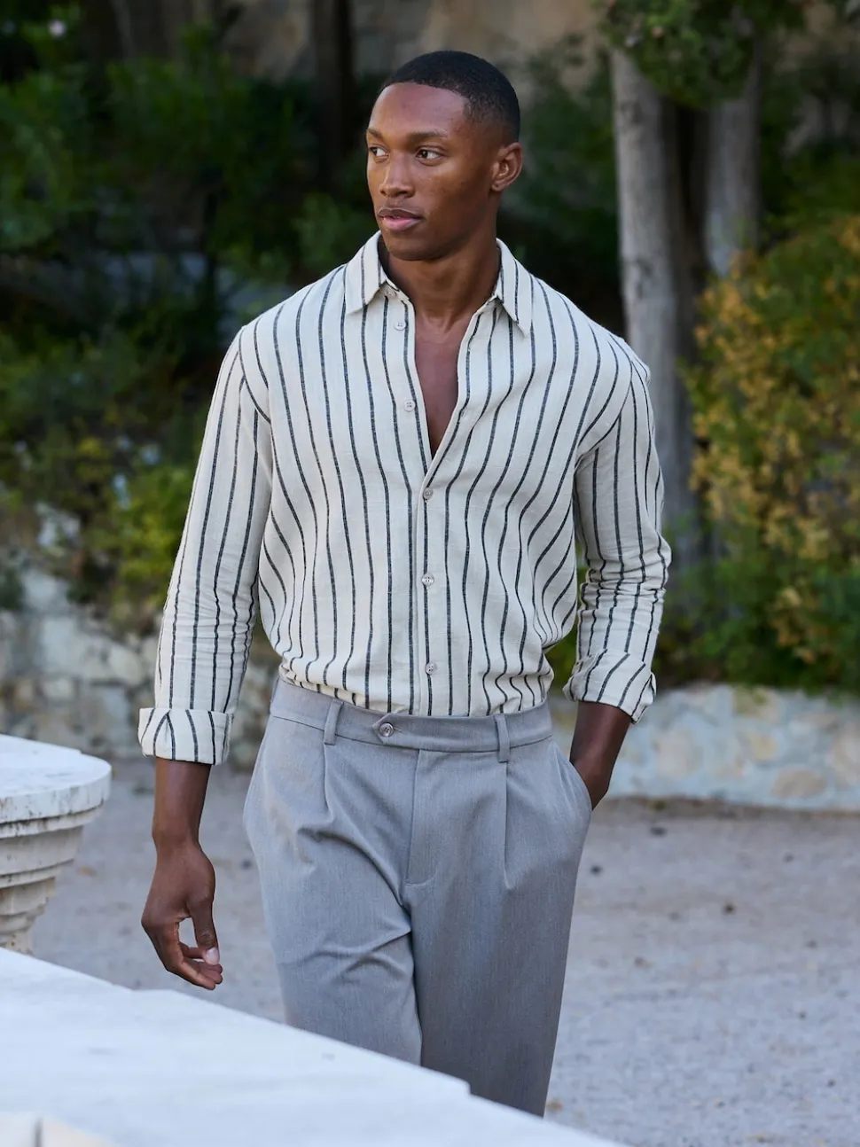 MAUVAIS Off White Bocelli Long Sleeve Stripe Shirt