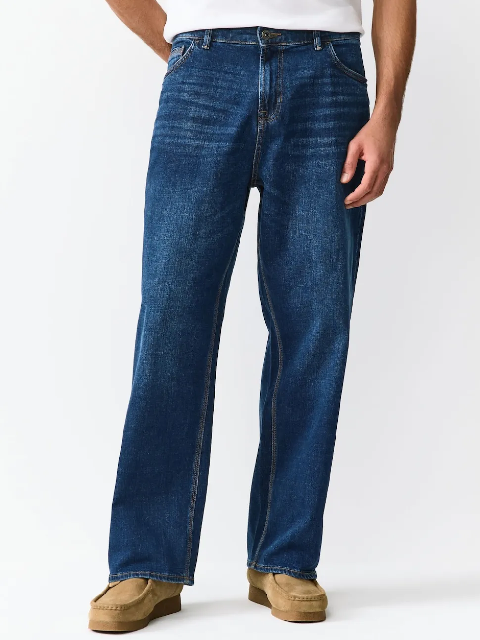 Mid Blue Baggy Fit Authentic Stretch Denim Jeans