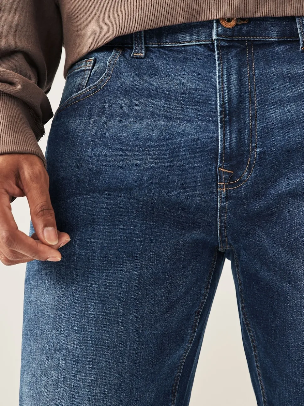Mid Blue Classic Stretch Relaxed Fit Jeans