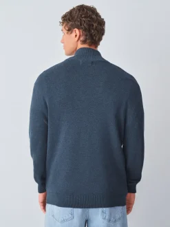 Mid Blue Plain N.Premium Regular Fit 100% Cotton Premium Quarter Zip Jumper