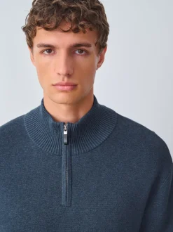 Mid Blue Plain N.Premium Regular Fit 100% Cotton Premium Quarter Zip Jumper