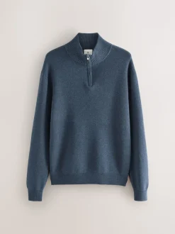 Mid Blue Plain N.Premium Regular Fit 100% Cotton Premium Quarter Zip Jumper