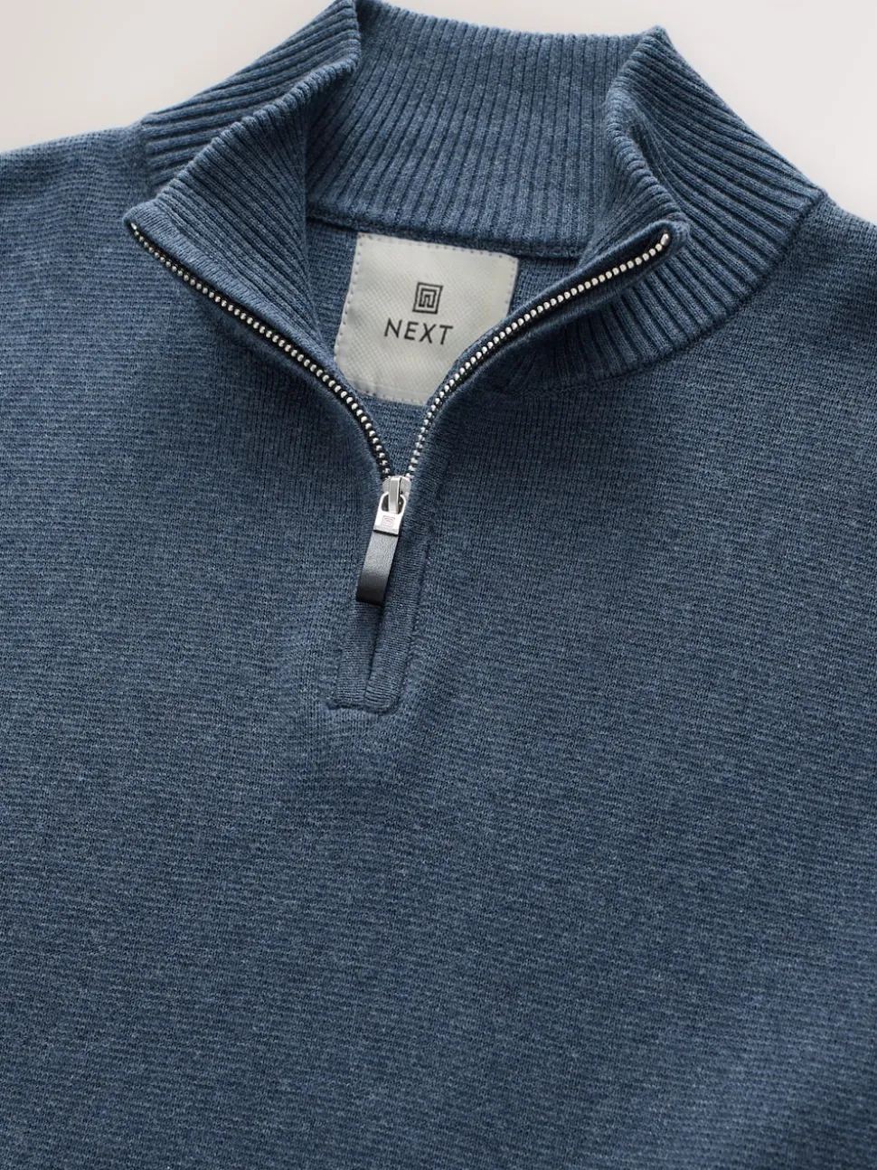 Mid Blue Plain N.Premium Regular Fit 100% Cotton Premium Quarter Zip Jumper