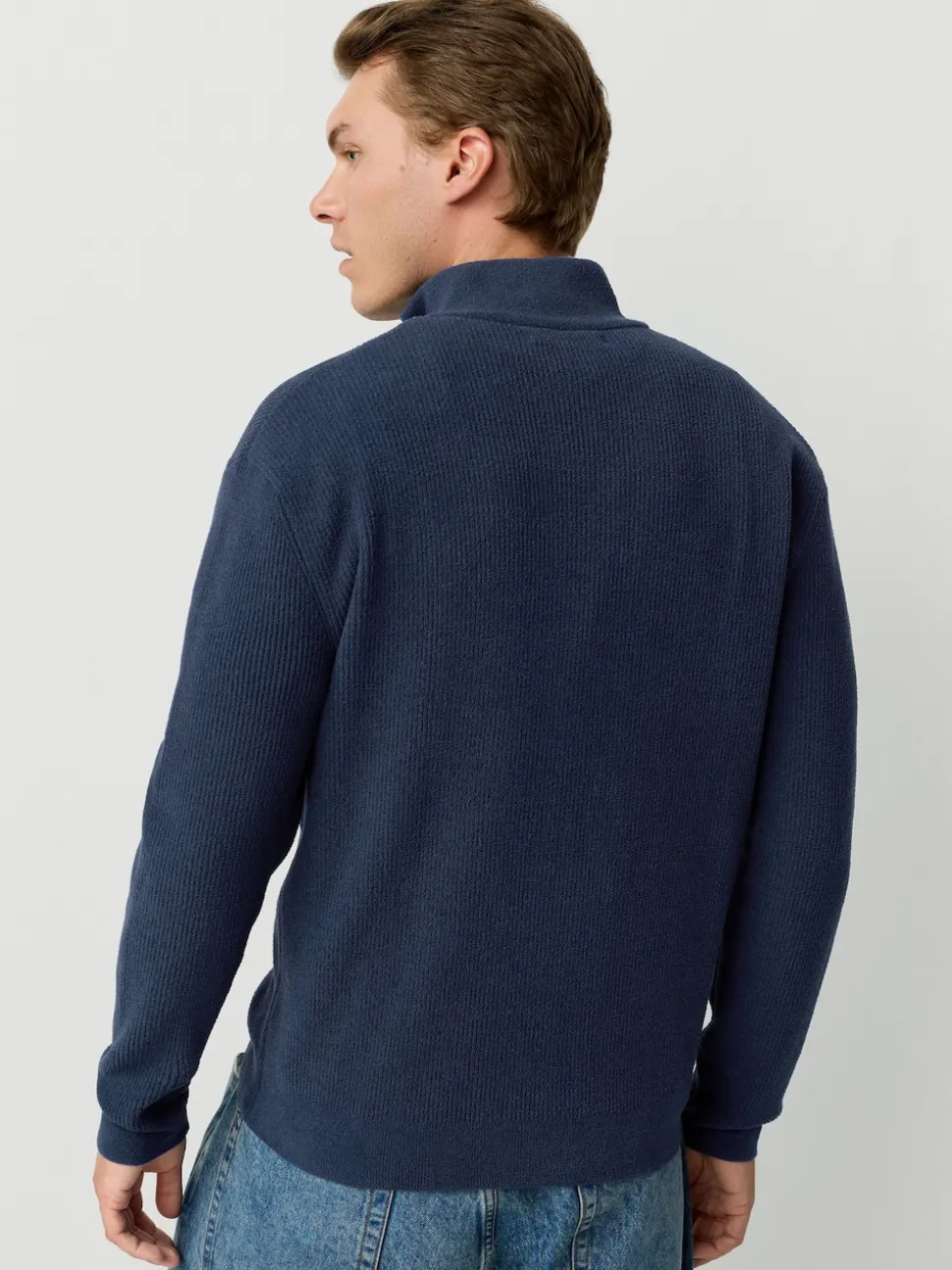 Mid Blue Regular Fit Ribbed Chenille Quarter Zip Jumper