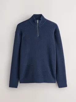 Mid Blue Regular Fit Ribbed Chenille Quarter Zip Jumper