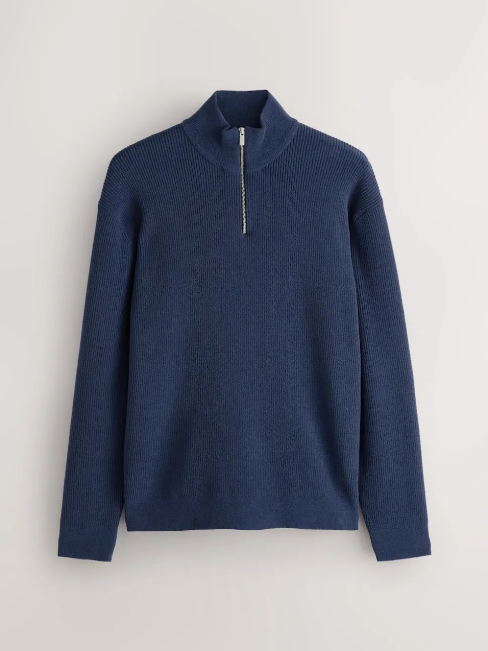 Mid Blue Regular Fit Ribbed Chenille Quarter Zip Jumper