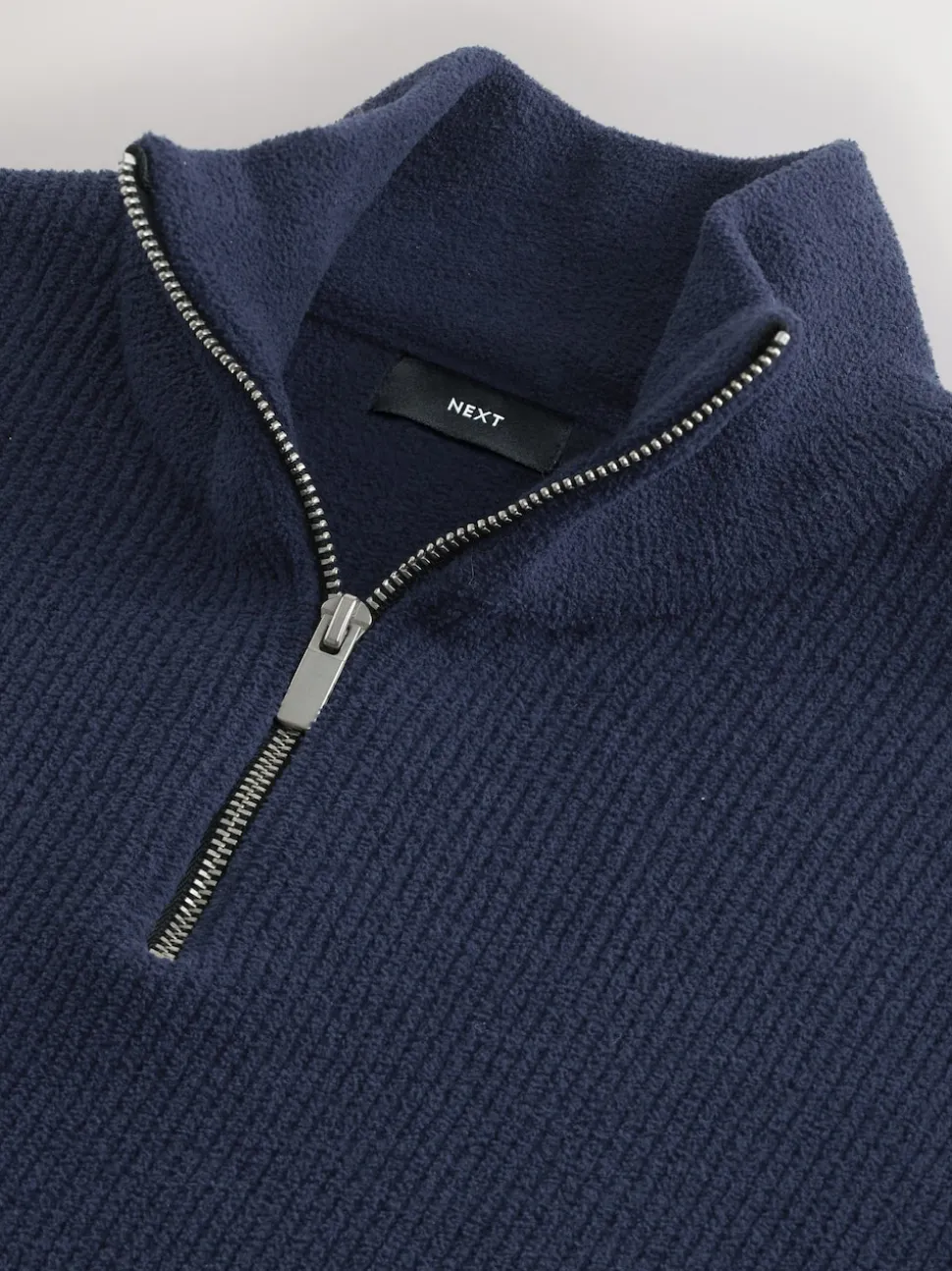 Mid Blue Regular Fit Ribbed Chenille Quarter Zip Jumper