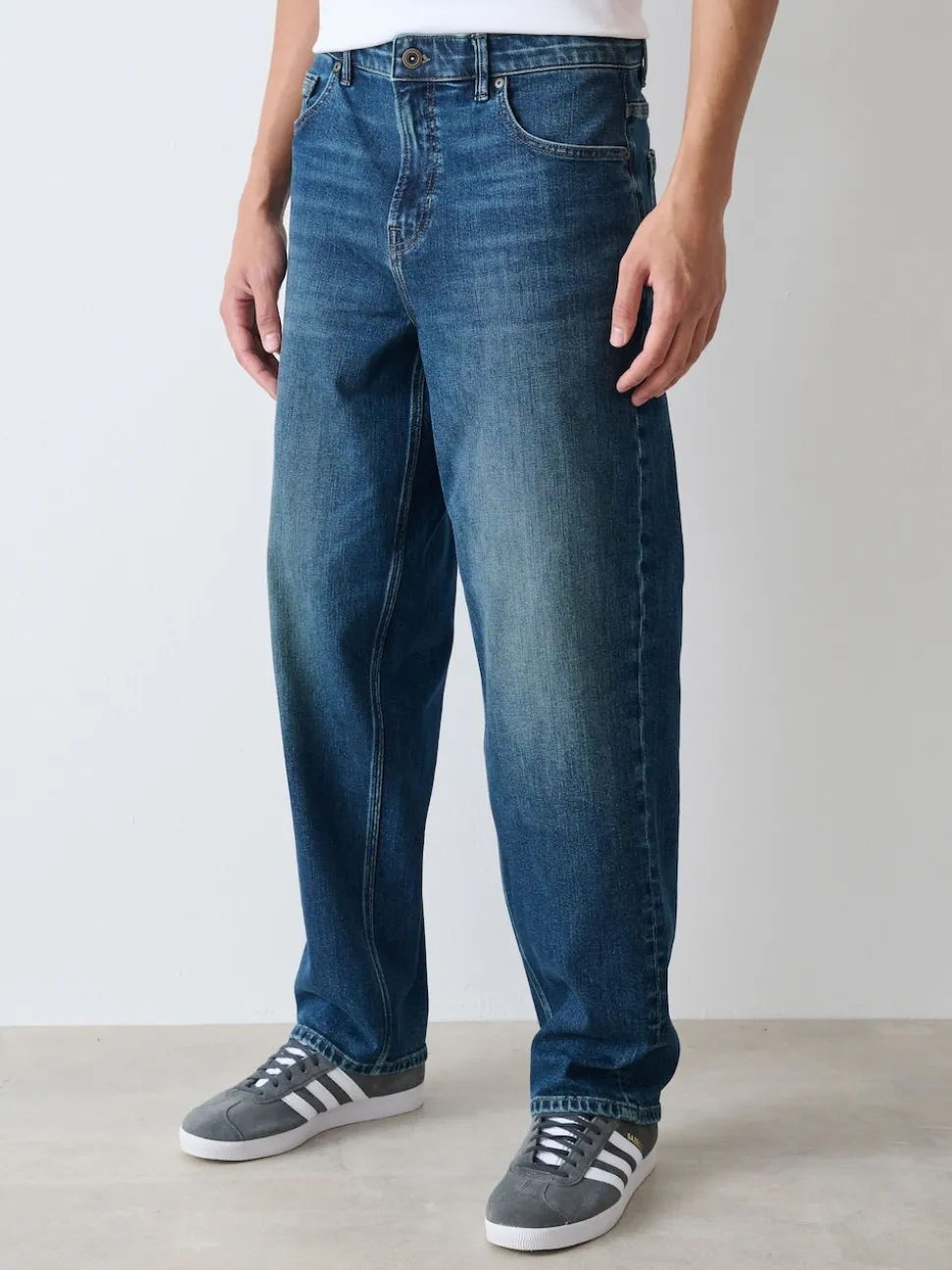 Mid Blue Relaxed Fit Authentic Stretch Denim Jeans