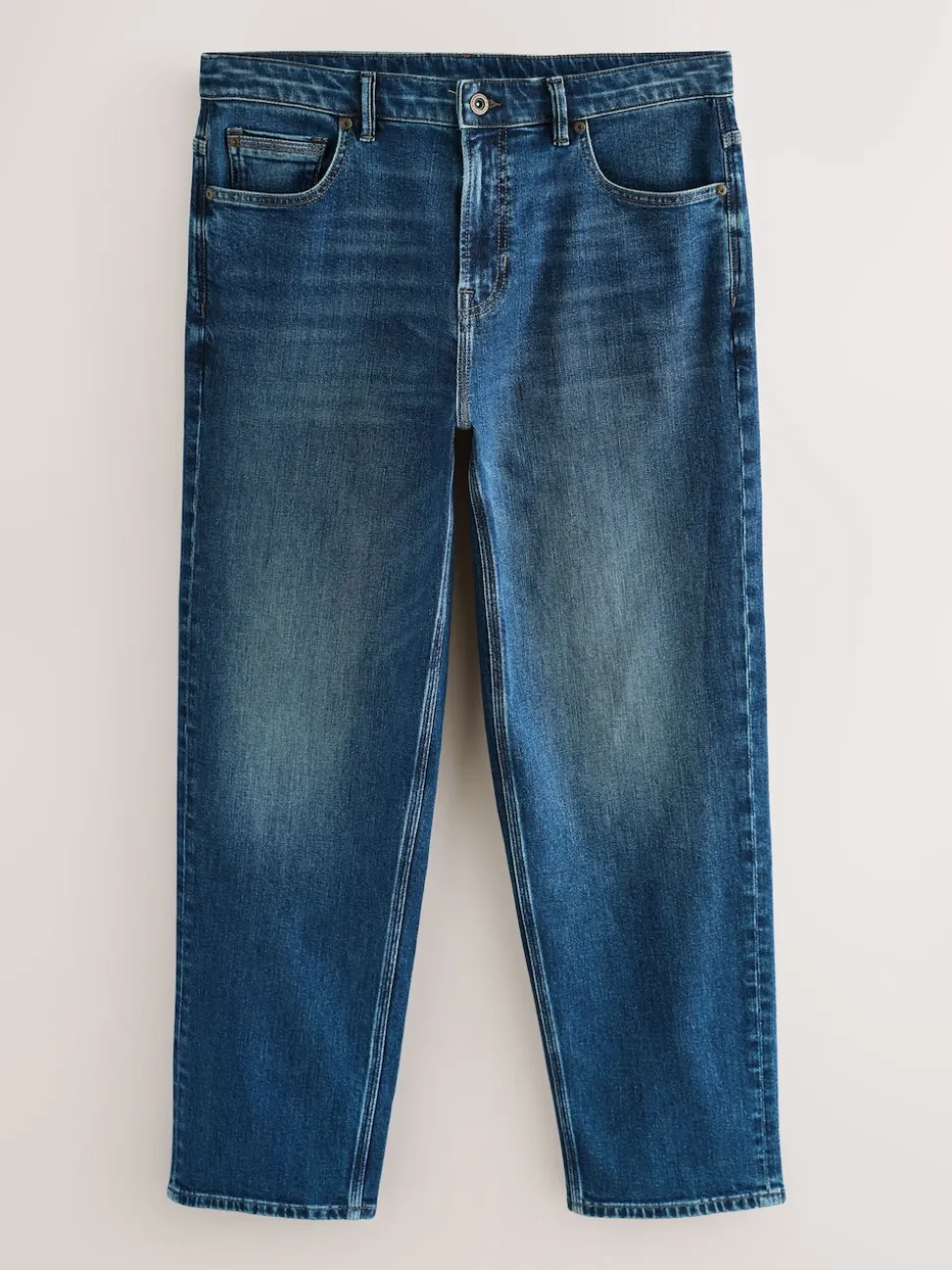 Mid Blue Relaxed Fit Authentic Stretch Denim Jeans