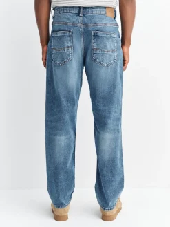 Mid Blue Straight Fit Authentic Stretch Denim Jeans