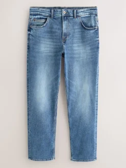 Mid Blue Straight Fit Authentic Stretch Denim Jeans
