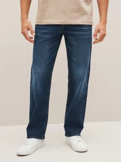 Mid Blue Straight Fit Straight Fit Essential Stretch Jeans