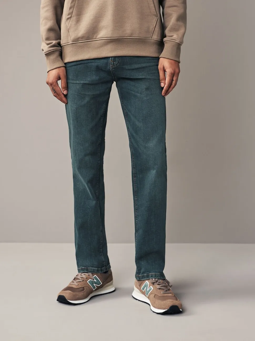 Mid Tint Straight Fit Authentic Stretch Denim Jeans