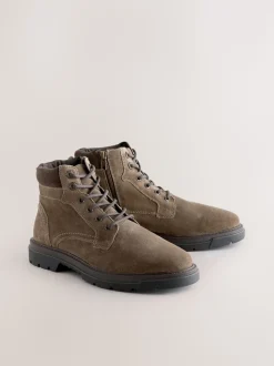 Mink Brown Tall Leather Zip-Up Boots