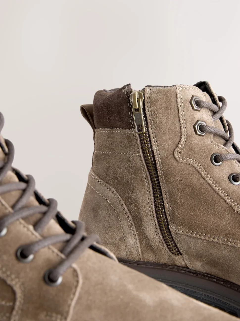 Mink Brown Tall Leather Zip-Up Boots